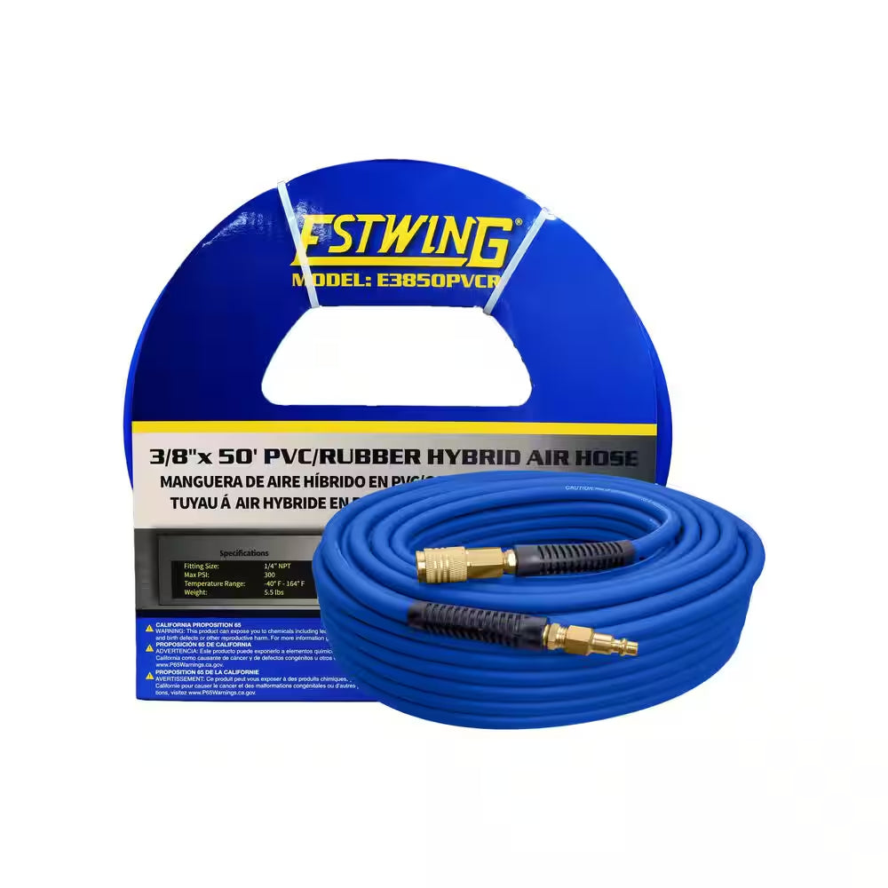 3/8 In. X 50 Ft. Pvc/Rubber Hybrid Air Hose with 1/4 In. Brass Fittings