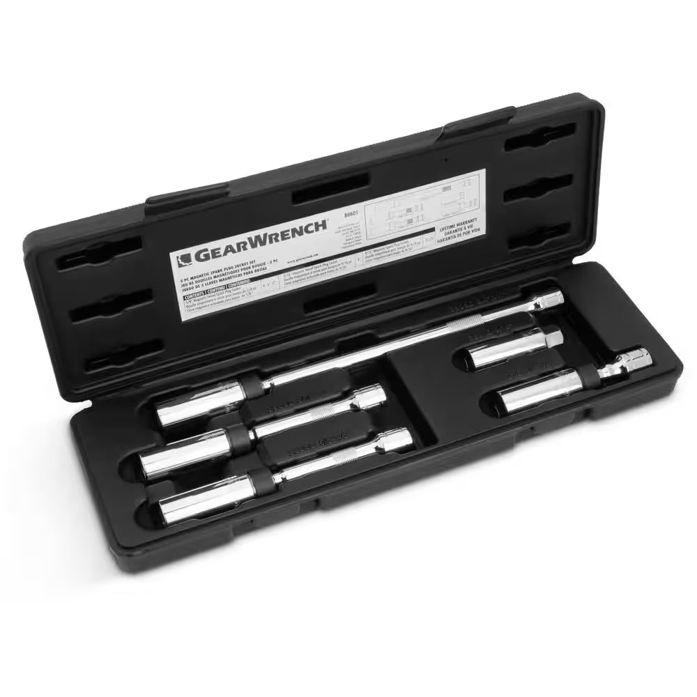 3/8 In. Drive 6-Point Magnetic Swivel Spark Plug Socket Set (5-Piece)