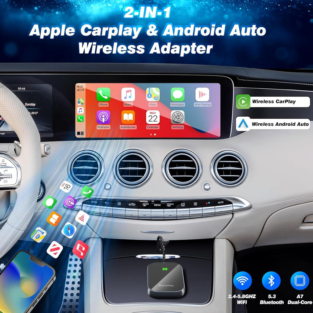 Wireless Carplay, Convert Wired to Wireless Carplay Dongle, Plug & Play USB Adapter for Cars, Seamless Control Adapter for Ios 10+ (Black)
