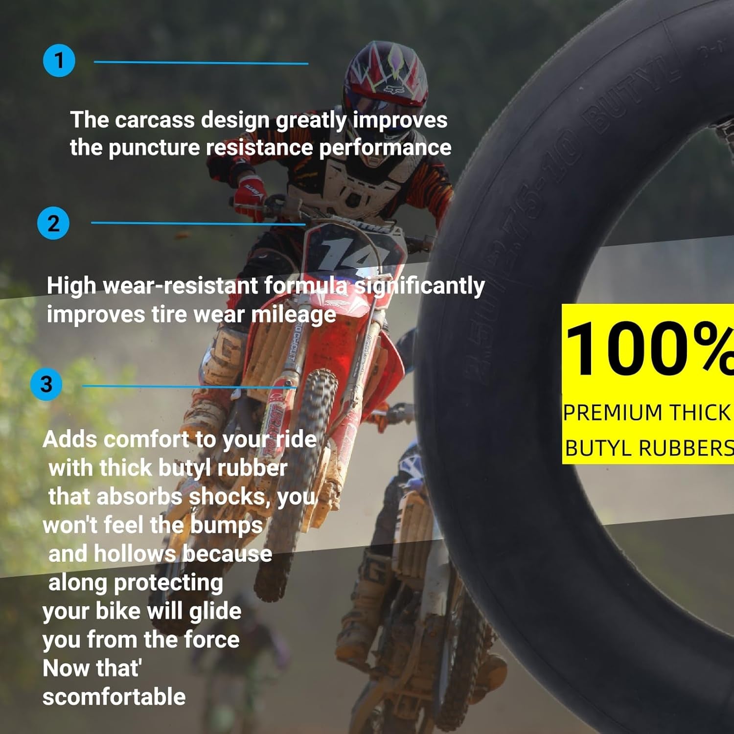 2.50-10 Dirt Bike Tube for Honda'S Mini Pit Bike Crf50/Xr50 Yamaha Pw50 Razor Mx650 / Mx500 Suzuki Drz70 / Jr50 Dirt Bike Tires 2.5/2.75-10 Inner Tube Heavy Duty