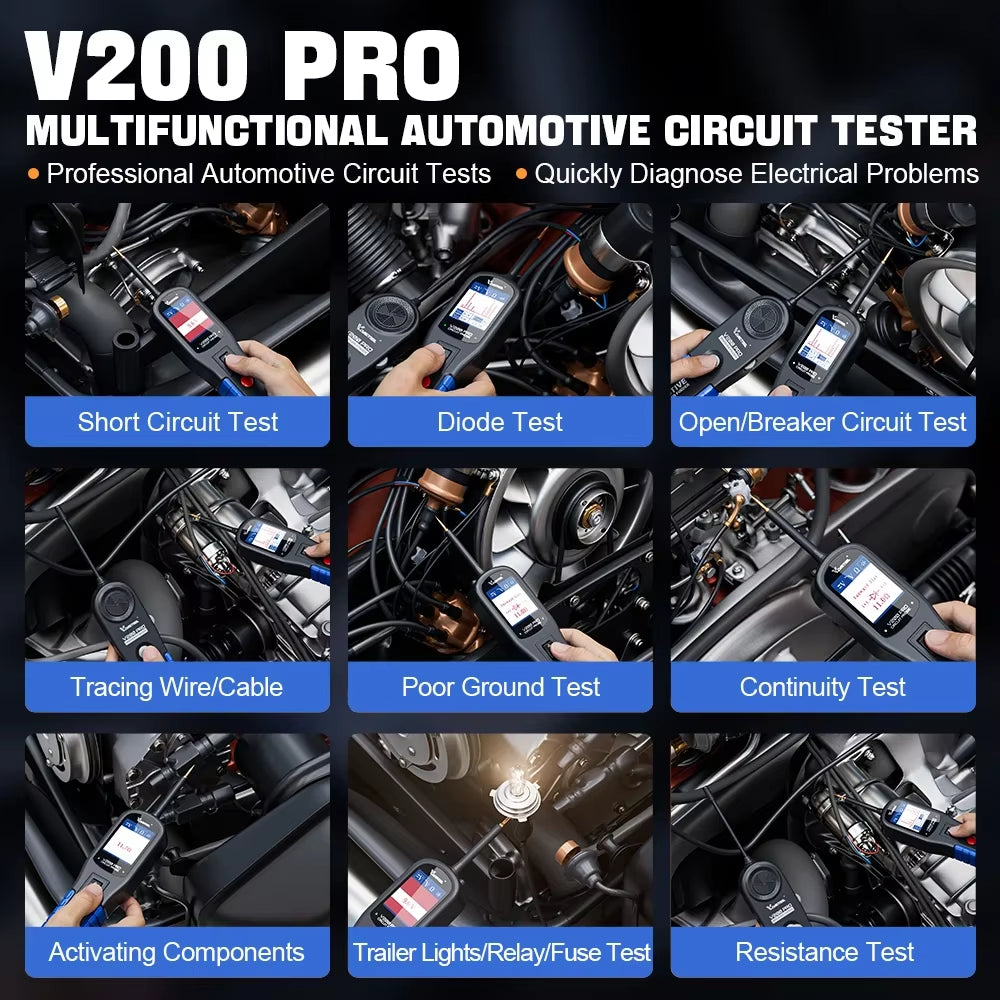 V200PRO 12/24V Automotive Power Probe 40FT/12M Cable Car Circuit Tester with Relay/Fuse Testing Breaker Finder Tools