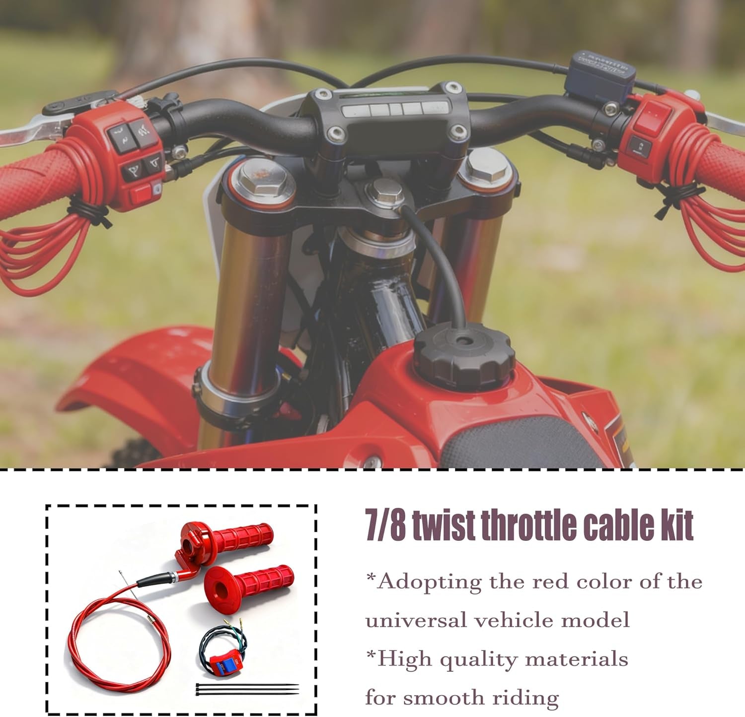 7/8 22Mm Twist Throttle Accelerator Handle Grips for Pit Bike Mini Bike Throttle Cable Kit 4-Stroke Dirt Bike Pocket Bike for 50Cc 90Cc 110Cc 125Cc150Cc 200Cc 250Cc (Red)