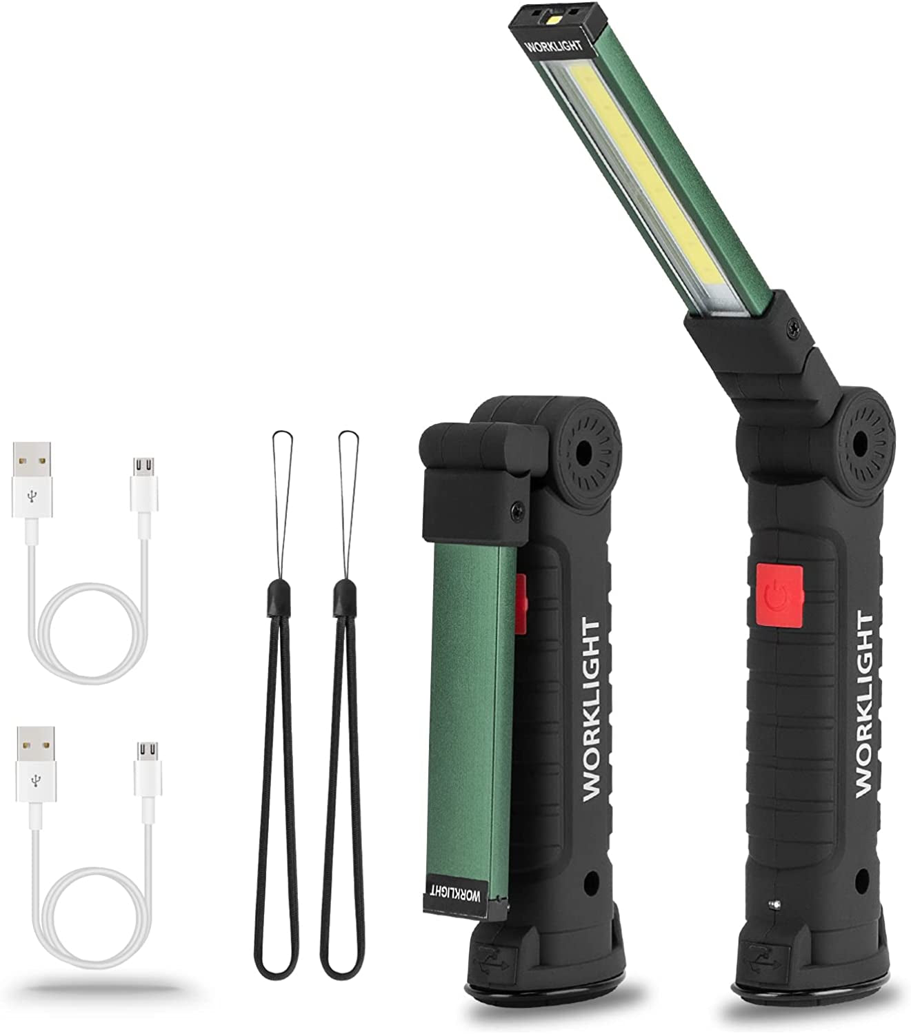 LED Rechargeable Flash Lights  Automotive Tools for Mens Dad,Cordless Worklight with Magnetic Base 360° Rotate 5 Modes Brightness Trouble Torch for Bbq,Camping,Handmade,Mechanic,Gift(2 Pack)