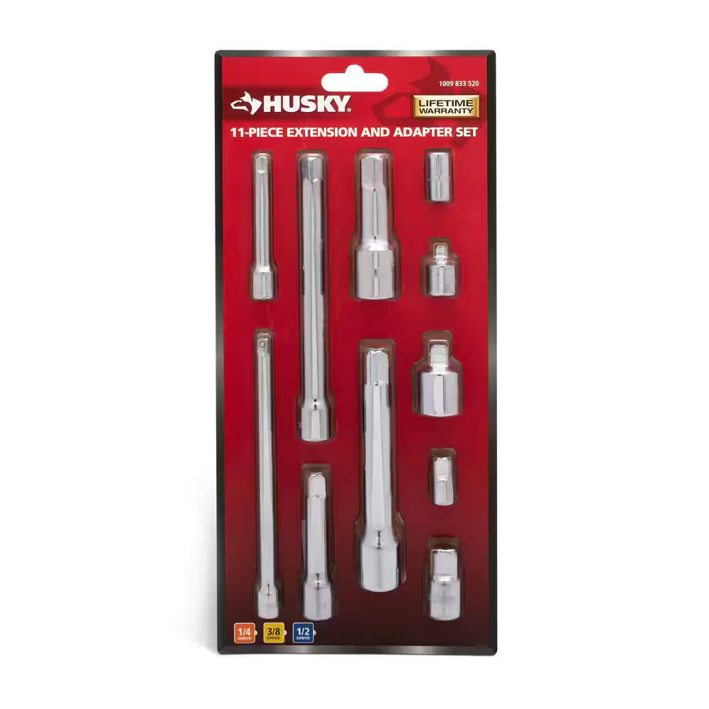 1/4 In., 3/8 In. and 1/2 In. Drive SAE and MM Extension and Adapter Set (11-Piece)