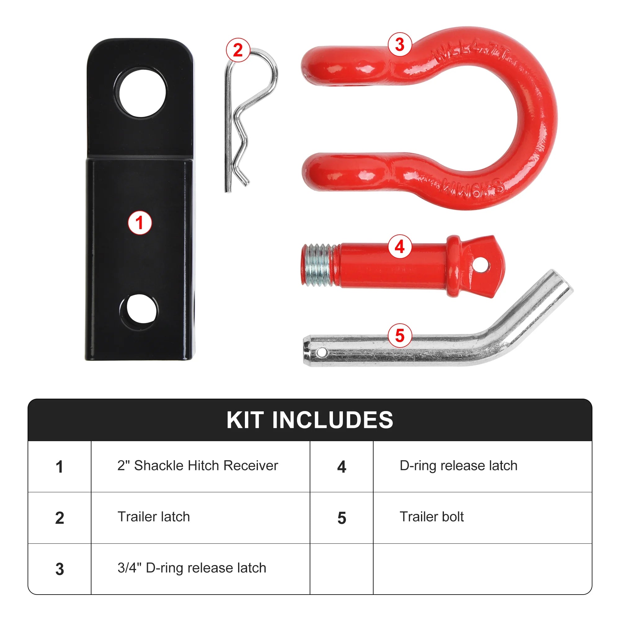 Receiver Hitch D-Ring with 5T 3/4In Shackle Tow Hook Winch Mount to 2" Receivers