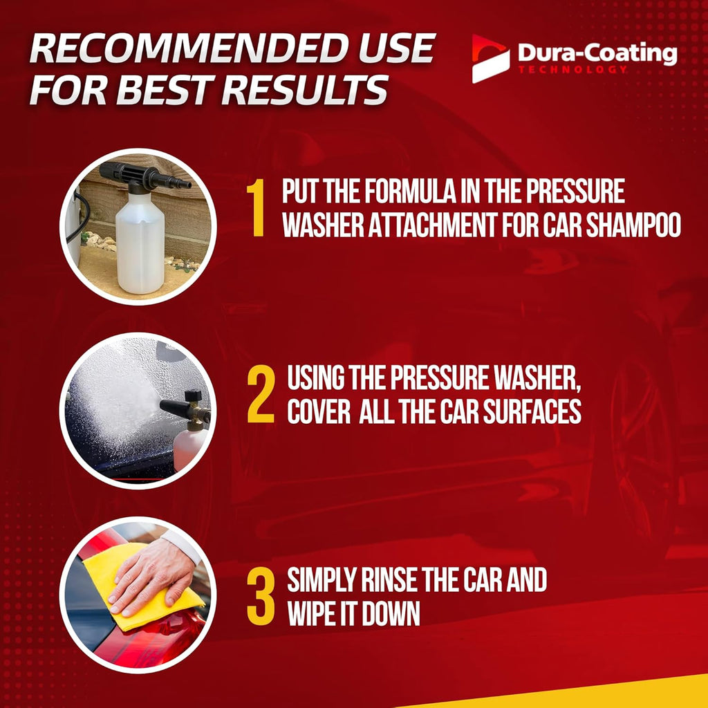 Dura-Coating Super Foam Auto Wash - Ultra-Concentrated High Foaming Car Wash Soap for Effortless Washing and Unbeatable Shine - Total Wash Car Shampoo, Pink Foam - Made in the USA (16 Oz)