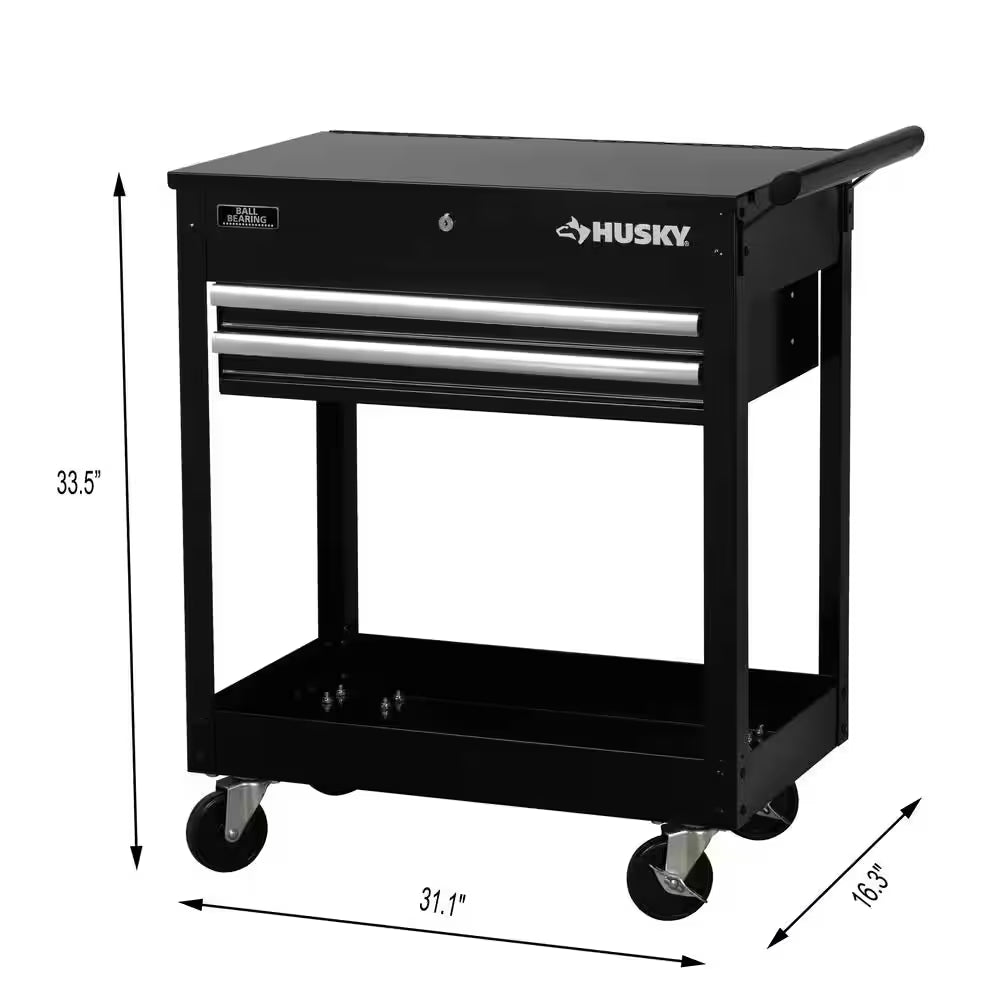 Tool Storage 28 In. W Standard Duty Gloss Black Rolling Tool Utility Cart with Lift-Top