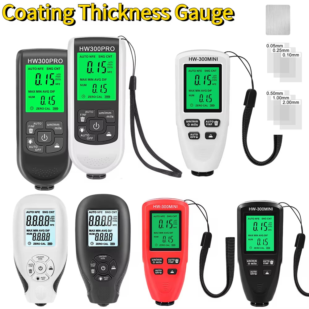 HW-300 Car Paint Thickness Gauge 0-2000UM Fe & Nfe Film Coating Automatic Thickness Tester Manual Auto Paint Tools
