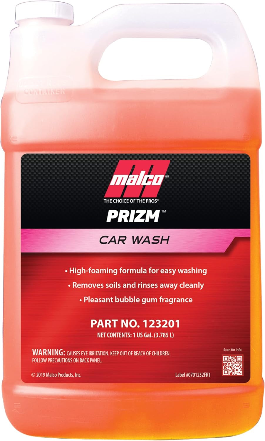 Prizm Car Wash – Hard-Working, High-Foaming Automotive Cleaner/Formulated to Remove Soils and Rinse Away Cleanly/Excellent Cleaning Performance and Value / 1 Gallon (123201)