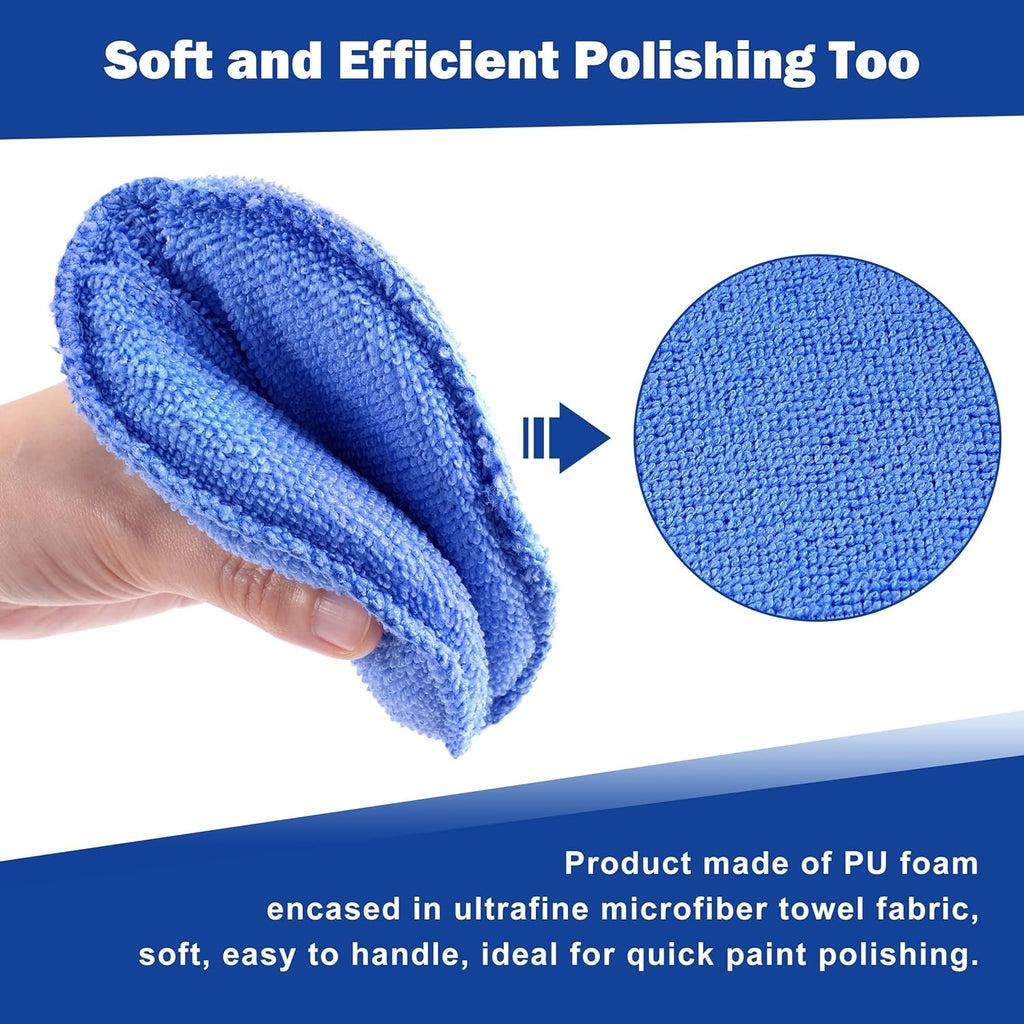 8 Pcs Soft Car Wax Applicator Pad, Microfiber Applicator Pads Detailing with Finger Pocket, 5" Diameter Polishing Pads for Any Cars, Truck, Boat, Motorcycle and RV (Blue)
