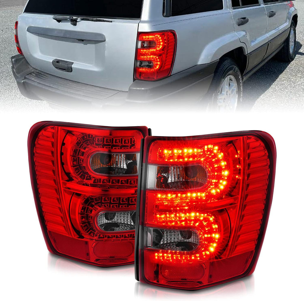 Red/Smoke LED Tail Lights Assembly for 1999-2004 Jeep Grand Cherokee - Passenger and Driver Side