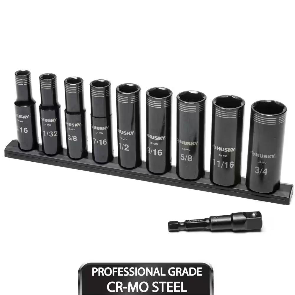 3/8 In. Drive Thin Wall SAE Deep 6-Point Impact Socket Set (10-Piece)
