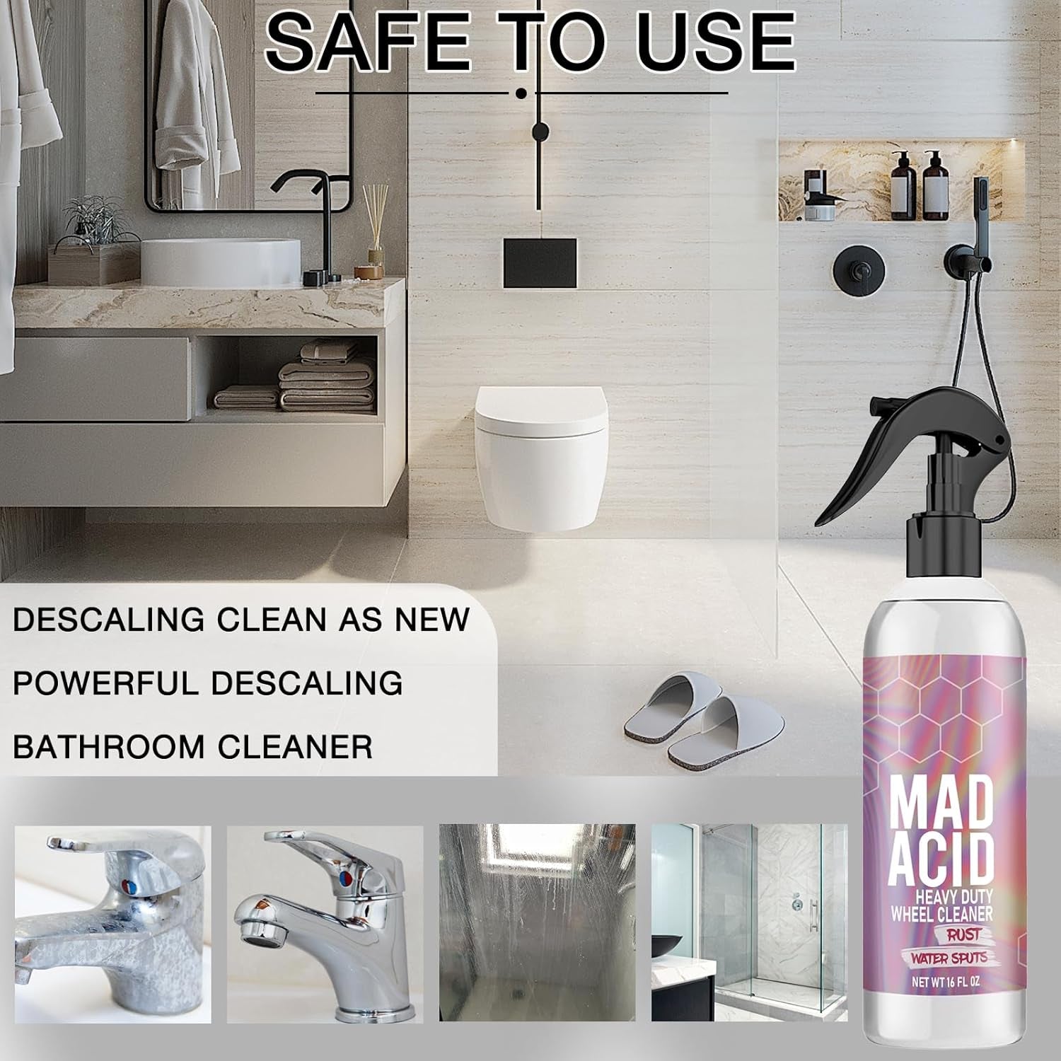 MAD ACID Glass Cleaner, Mad Acid Water Spot Remover, Mad Acid Shower Cleaner, All Purpose Cleaner,Easily Remove Hard Water Spots from Windows,Mad Acid Cleaner for Bathroom,Car, Furniture(120Ml)