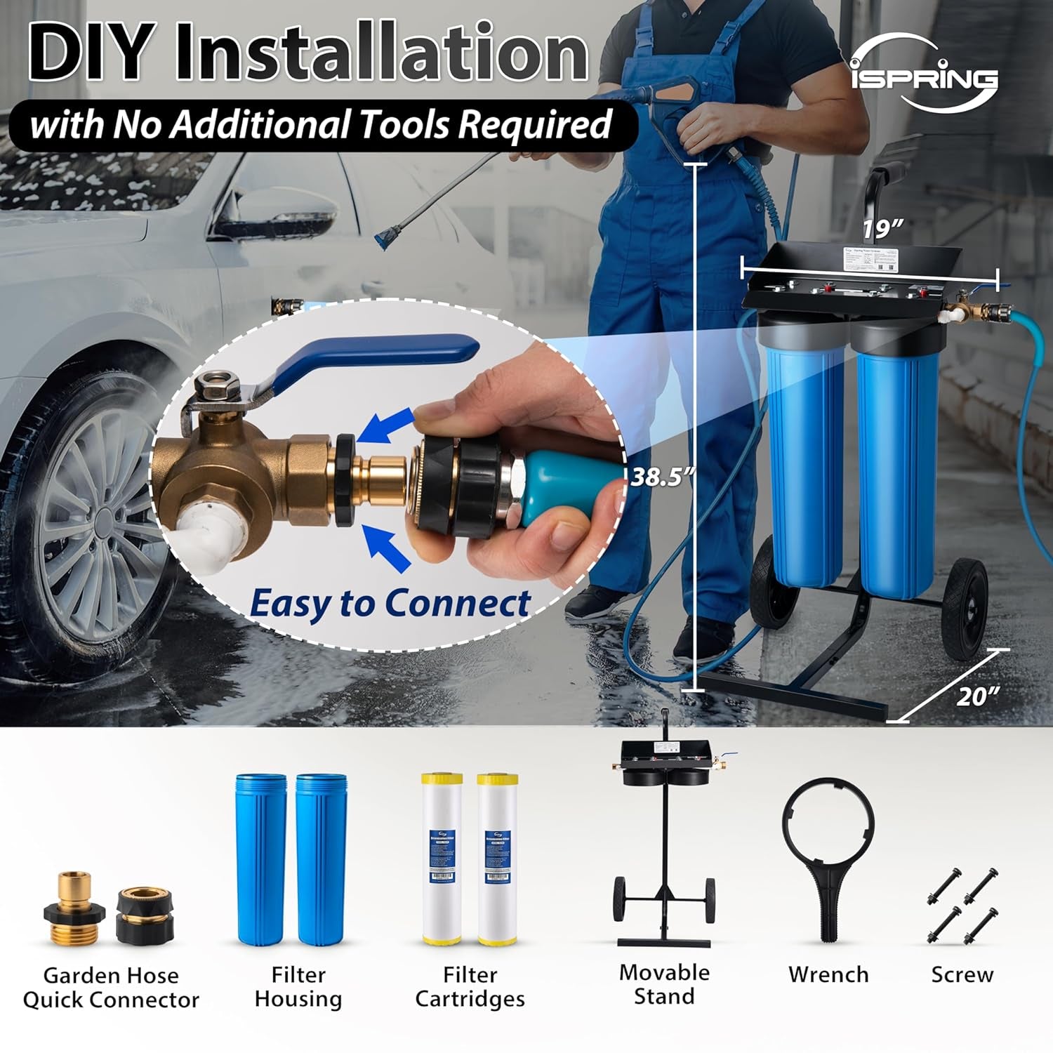 Spotless Car Wash System with Bypass Valve, Deionized Water System for Spot Free Rvs, Model: WGB22BD-BP