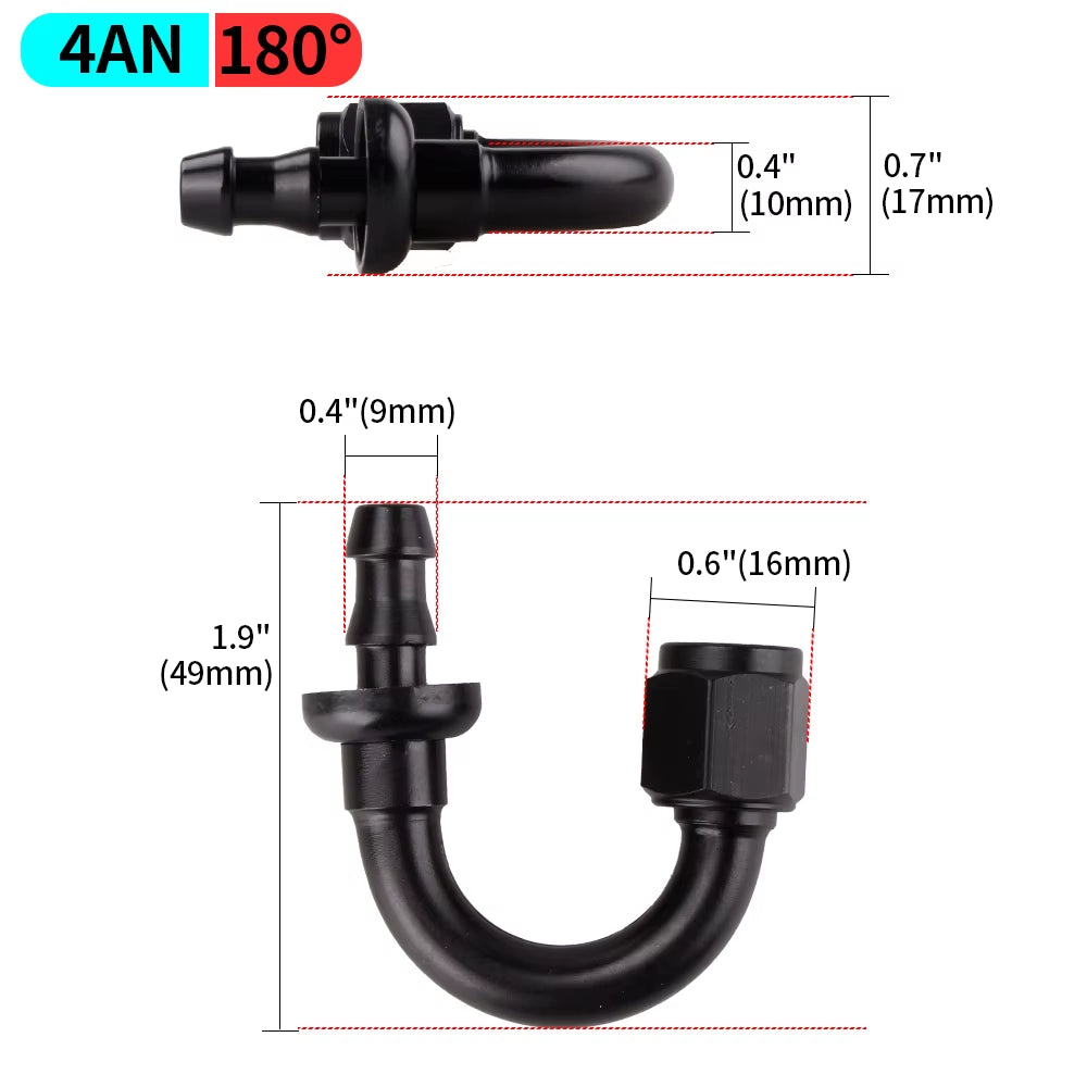 0/45/90/180 Degree AN4/AN6/AN8/AN10/AN12 Straight Female Swivel to Push Lock Barb Hose End Fitting Oil Fuel Hose End Adaptor Kit