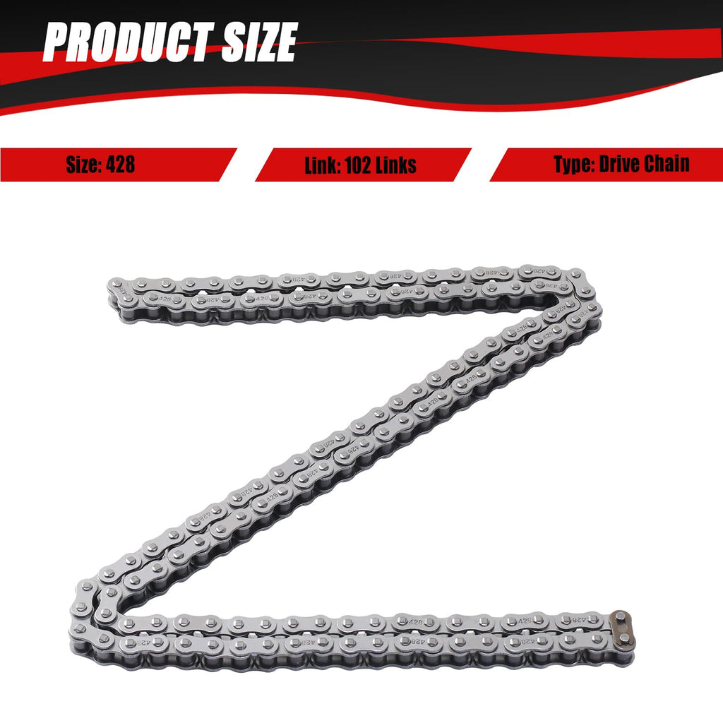 428 Drive Chain 102 Link with Chain Breaker for 50Cc 70Cc 90Cc 110Cc 125Cc CT90 CT110 Taotao Tforce Coolster Vitacci Apollo Trailmaster Pit Dirt Bike 4 Wheeler ATV Quad Go Kart Heavy Duty Parts
