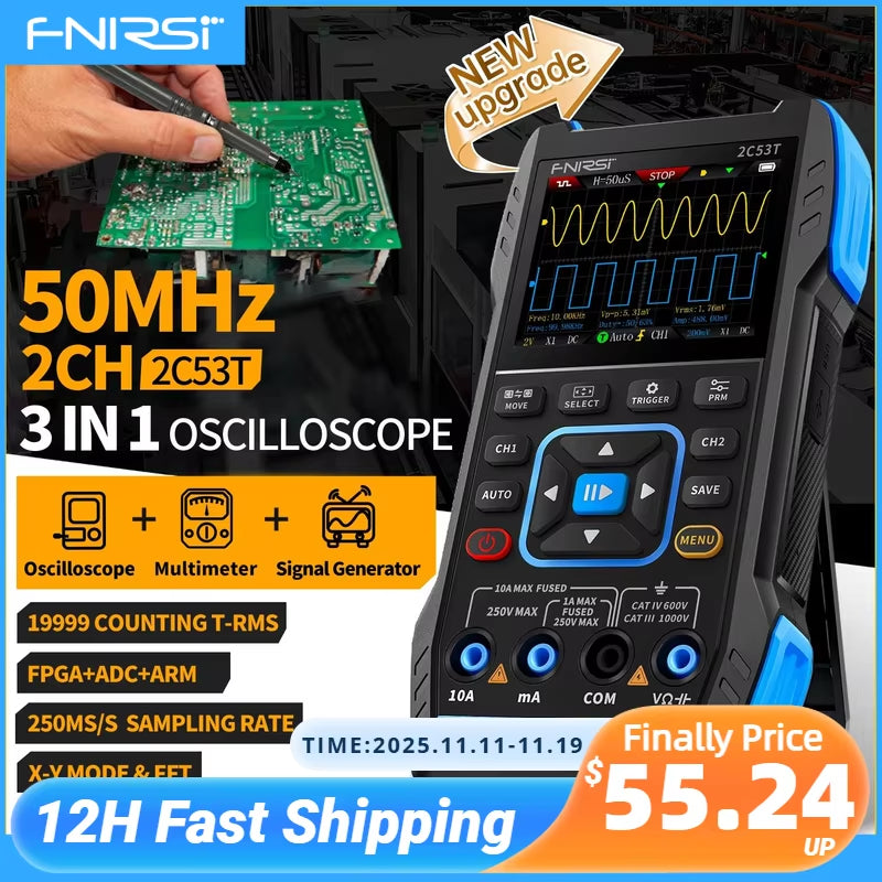2C23T 2C53T Upgrade 50Mhz Handheld Digital Oscilloscope Multimeter Signal Generator 3 in 1 Dual Channel Automotive Tools
