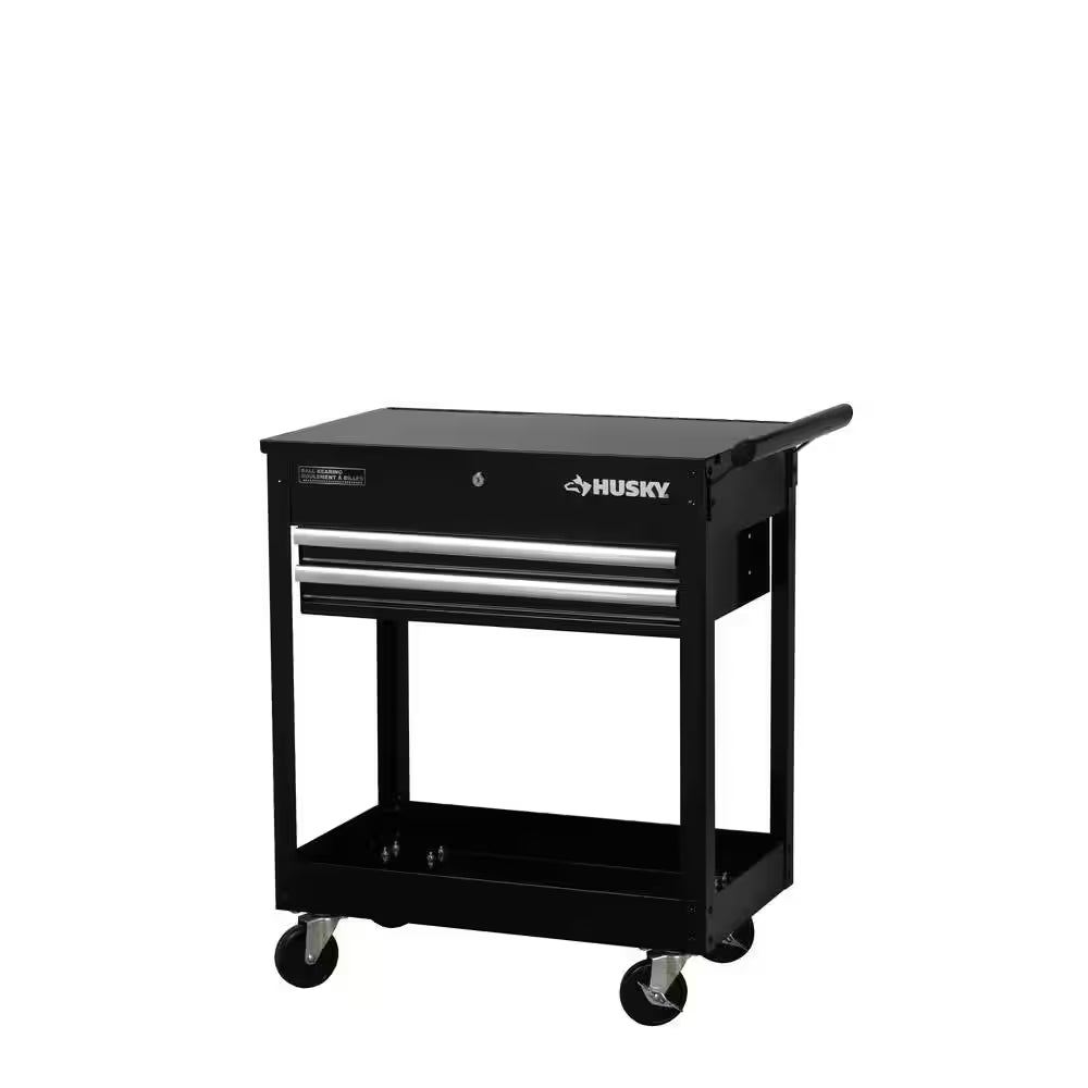 Tool Storage 28 In. W Standard Duty Gloss Black Rolling Tool Utility Cart with Lift-Top
