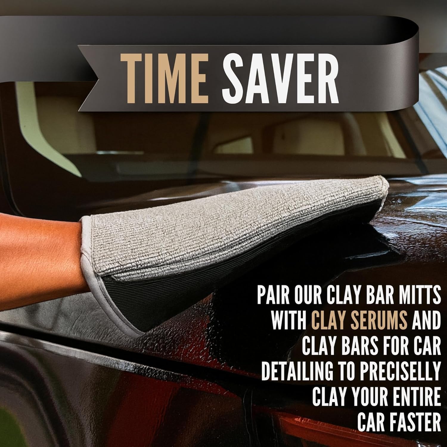2-PC Medium Fine Clay Mitt Auto Detailing | Reusable, Scratch Free & Easy-Glide Clay Bar Mitt for Detailing | Clay Towel Gloves to Removes Sap/Tar/Contaminants | Safe on Paint, Glass & Wheels