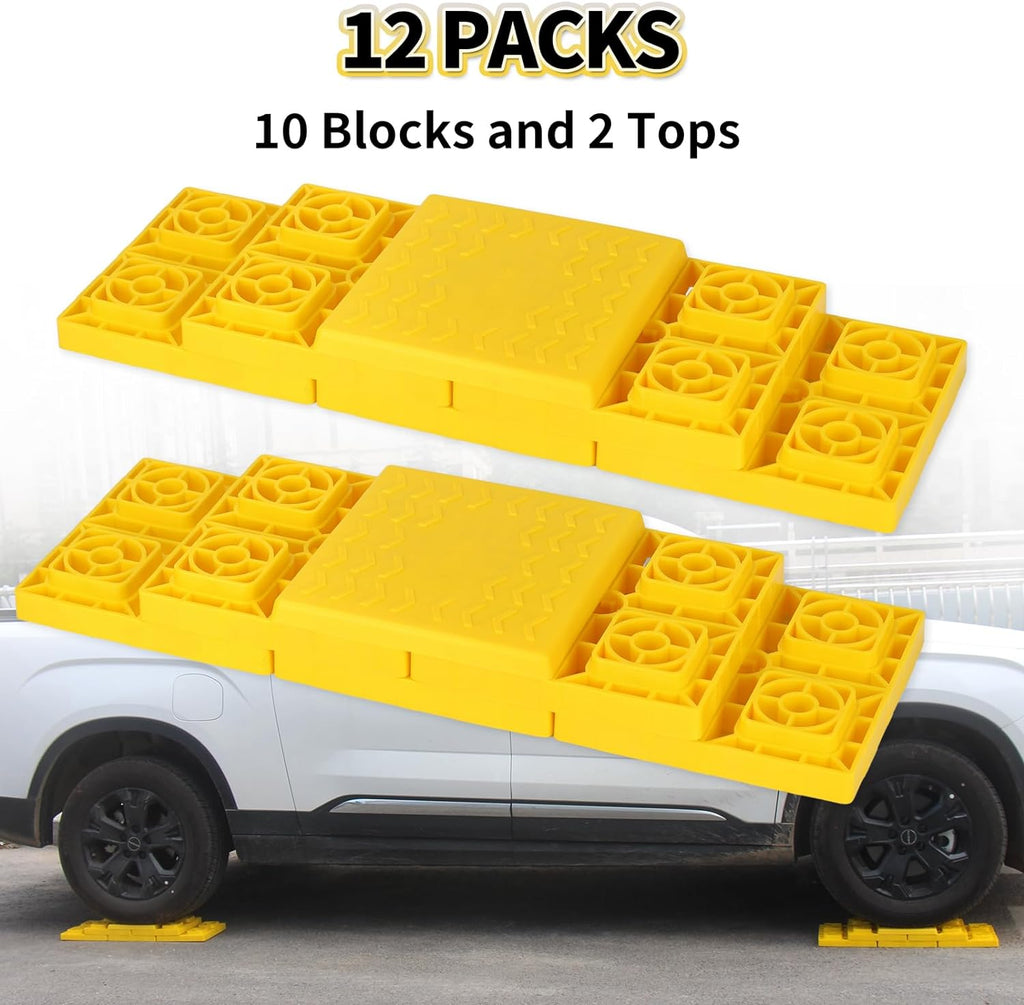 12 Pack RV Leveling Blocks, Stackable Jack Blocks, Interlocking Leveling Pads Wi
