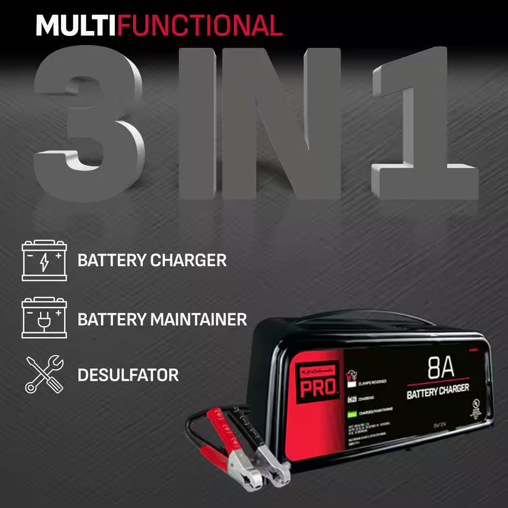 Automotive 6-Volt, 12-Volt, 8 Amp, 2 Amp Battery Charger and Maintainer