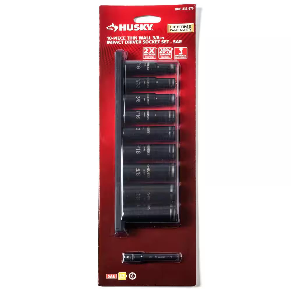 3/8 In. Drive Thin Wall Deep 6-Point Impact Socket Set Sae/Metric (20-Piece)