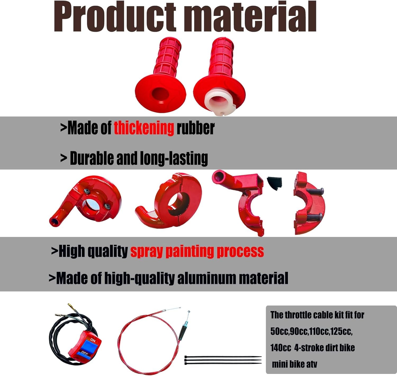 7/8 22Mm Twist Throttle Accelerator Handle Grips for Pit Bike Mini Bike Throttle Cable Kit 4-Stroke Dirt Bike Pocket Bike for 50Cc 90Cc 110Cc 125Cc150Cc 200Cc 250Cc (Red)