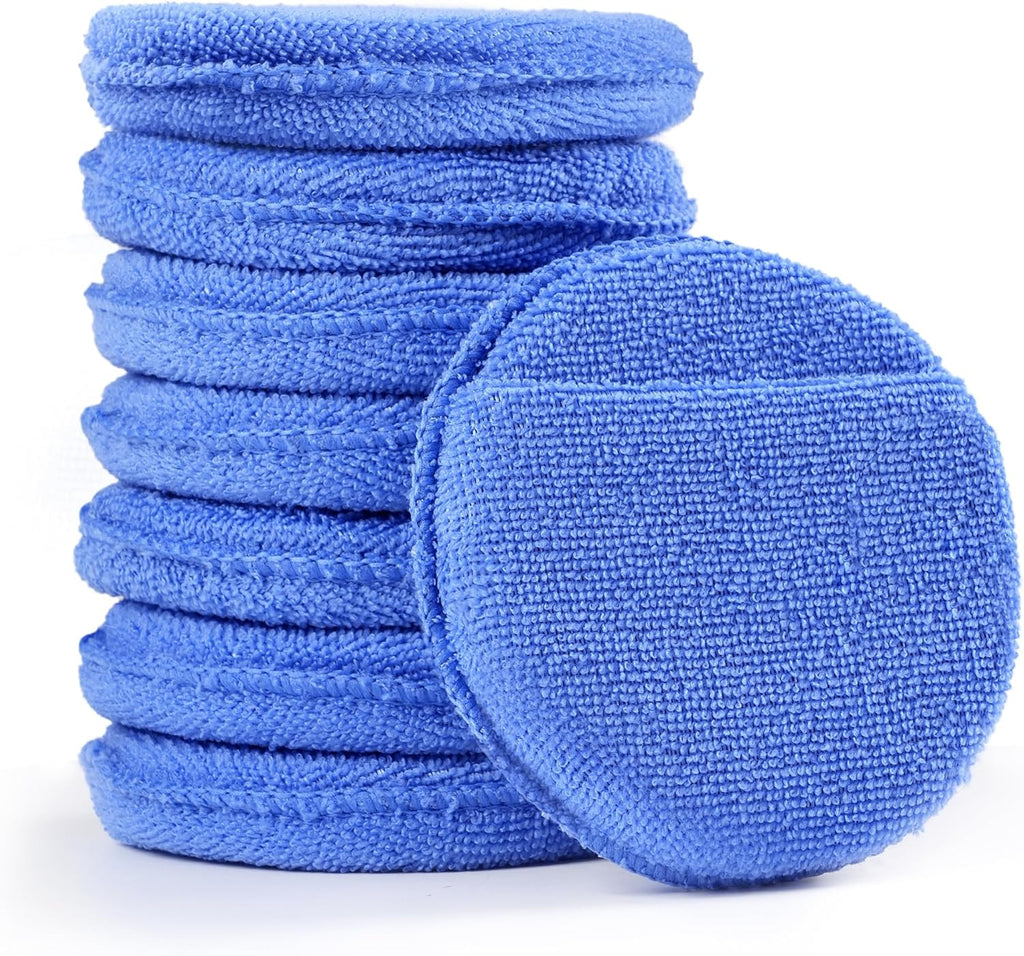 8 Pcs Soft Car Wax Applicator Pad, Microfiber Applicator Pads Detailing with Finger Pocket, 5" Diameter Polishing Pads for Any Cars, Truck, Boat, Motorcycle and RV (Blue)