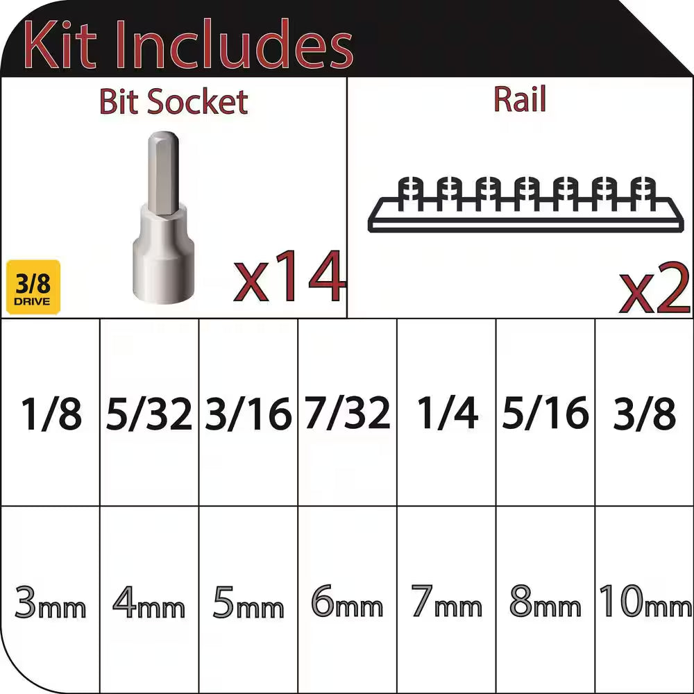 3/8 In. Drive Hex Bit SAE/MM Socket Set (14-Piece)