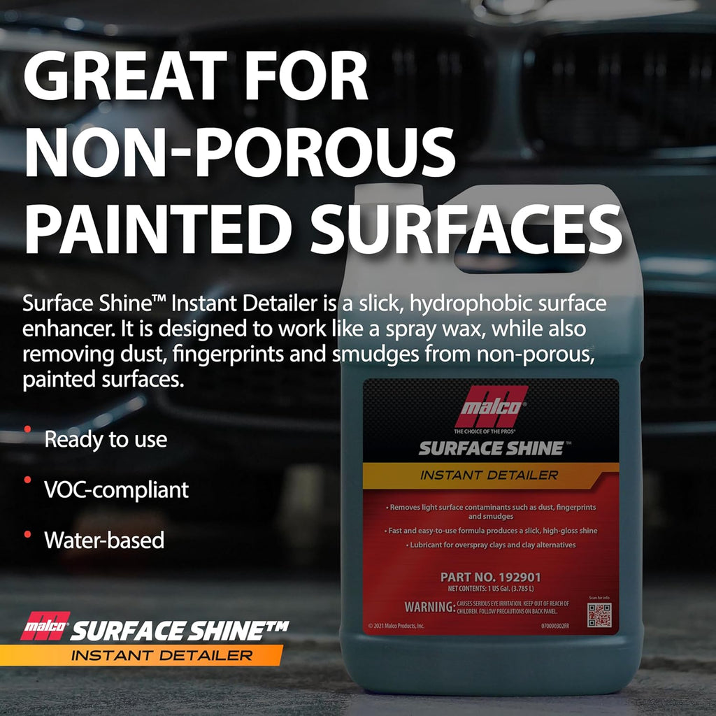 Surface Shine Instant Detail Spray - Removes Light Surface Contaminants/Lubricant for Overspray Clays / 1 Gallon (192901)