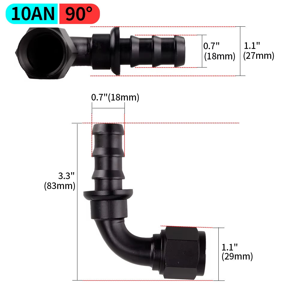 0/45/90/180 Degree AN4/AN6/AN8/AN10/AN12 Straight Female Swivel to Push Lock Barb Hose End Fitting Oil Fuel Hose End Adaptor Kit