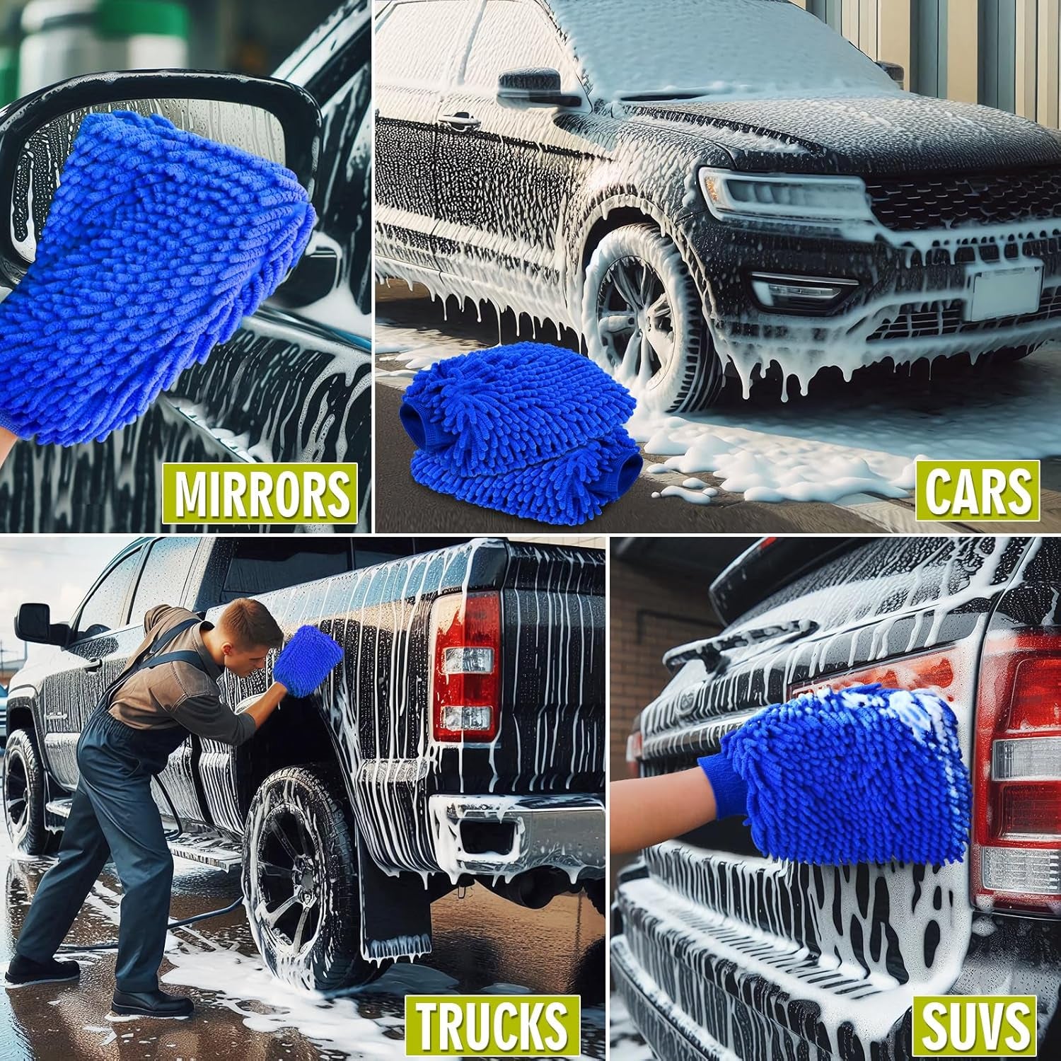 11" * 7.8" Waterproof Microfiber Washing Mitts, Scratch-Free, Dusting Mitts in Car Wash Kit. Blue *2