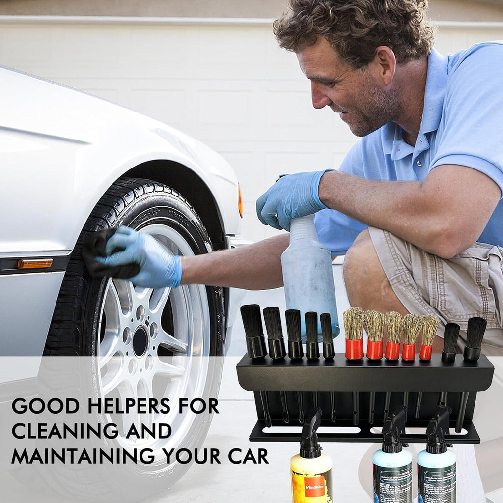 Car Detailing Brush Holder and Brush Kits, 2 in 1 Auto Detailing Spray Bottle Holder and Detail Brush Rack,Putting 12 Car Detailing Brushes,For Auto Shop Detailing Tool Organizer