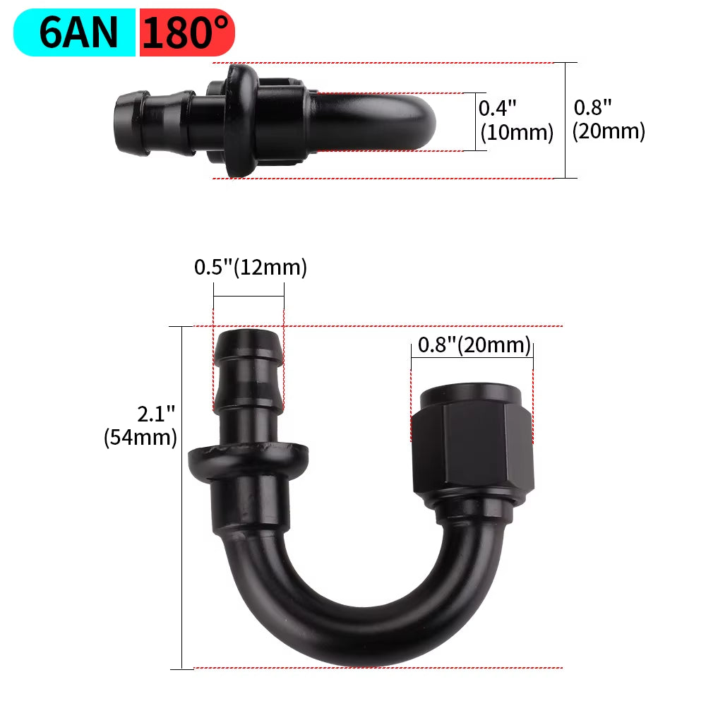 0/45/90/180 Degree AN4/AN6/AN8/AN10/AN12 Straight Female Swivel to Push Lock Barb Hose End Fitting Oil Fuel Hose End Adaptor Kit
