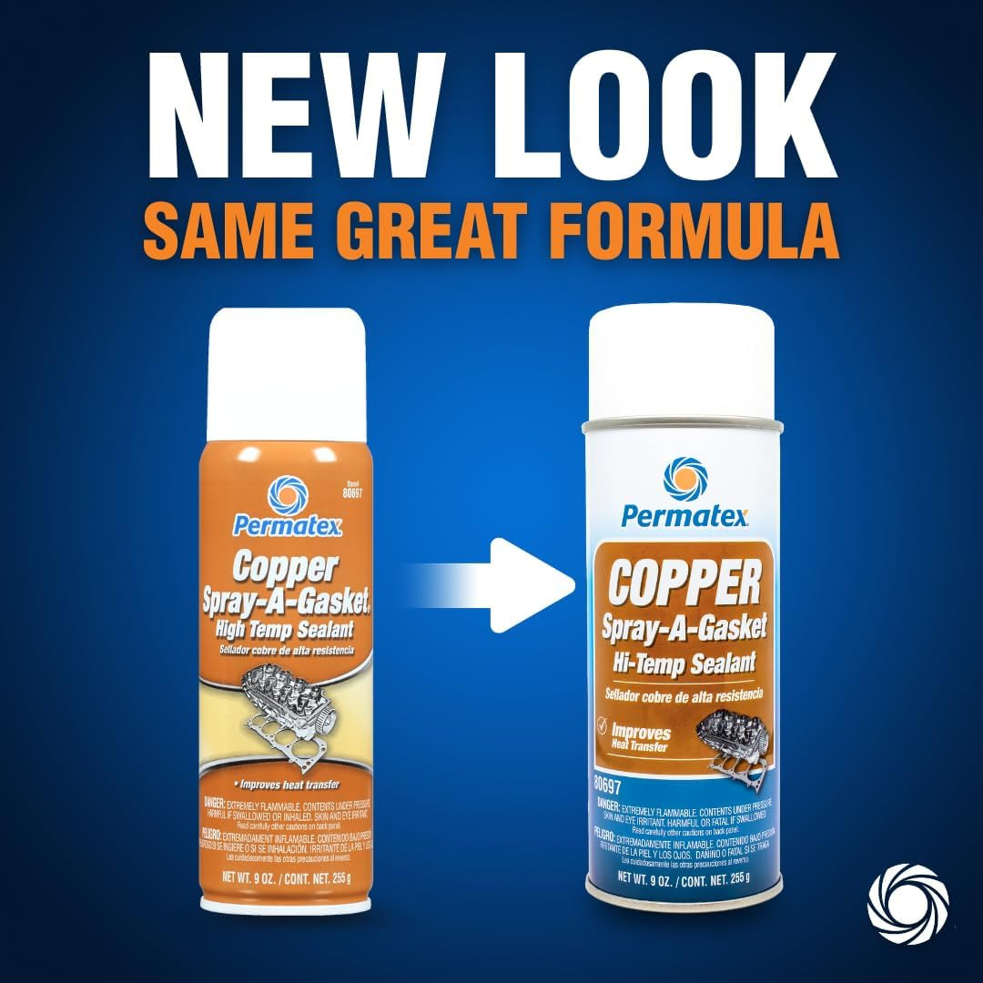 80697 Copper Spray-A-Gasket Hi-Temp Adhesive Sealant, 9 Oz. Net Aerosol Can , Orange