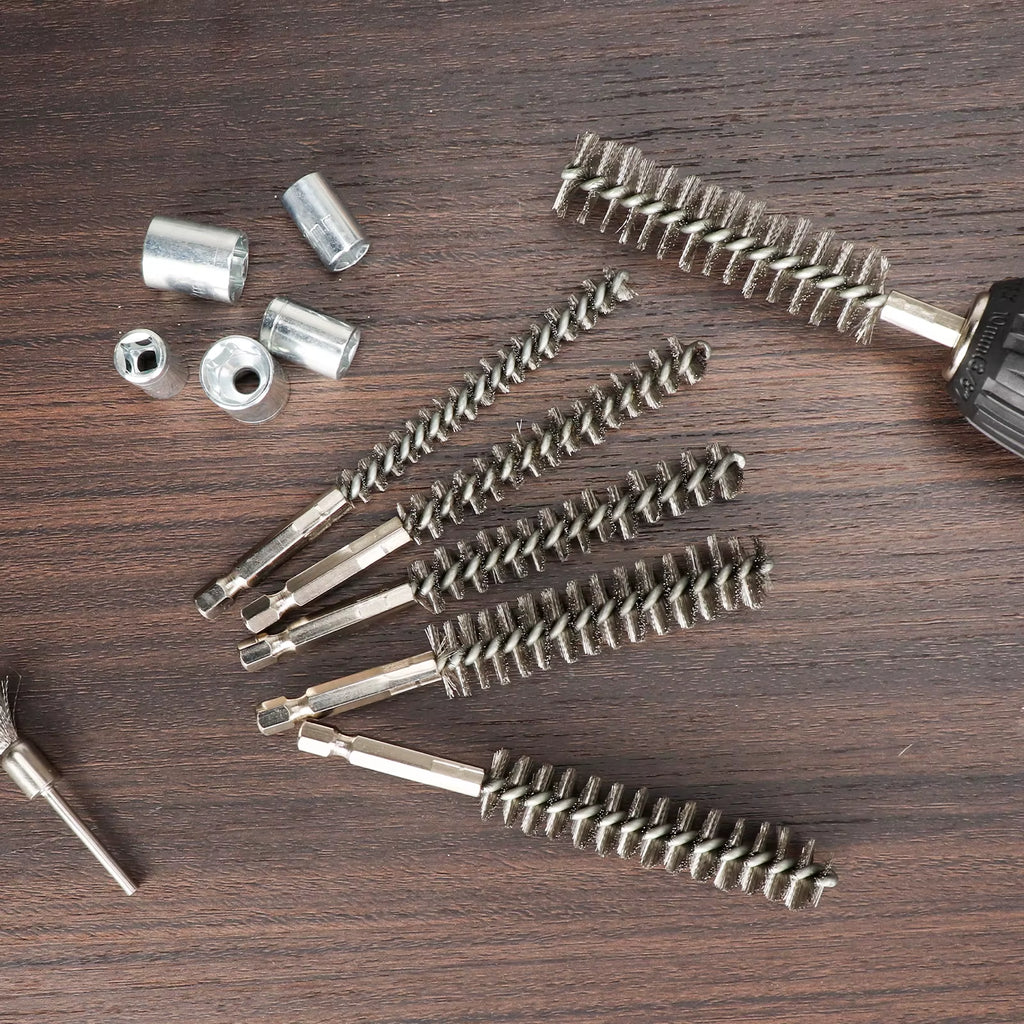 Wire Brush Drill Bore Cleaning Brush 1/4 " Hexagonal Handle Stainless Steel Brush for Anti-Rust Cleaning of Pipe Ports 8-19Mm