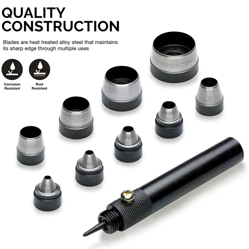 10Pcs Heavy Duty Hollow Punch Kit Set Gasket Leather Rubber Punching Diy Leathercraft Perforating Tools Herramientas Para Cuero