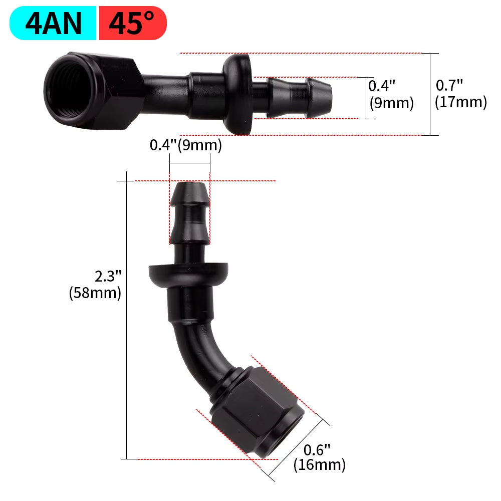0/45/90/180 Degree AN4/AN6/AN8/AN10/AN12 Straight Female Swivel to Push Lock Barb Hose End Fitting Oil Fuel Hose End Adaptor Kit