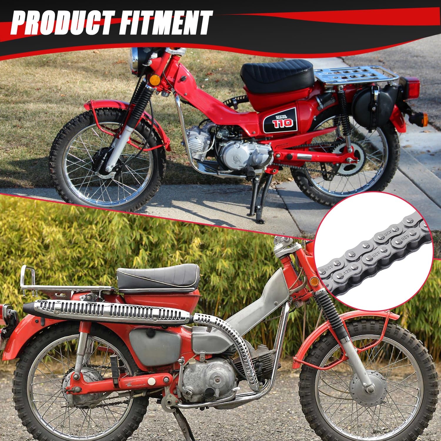 428 Drive Chain 102 Link with Chain Breaker for 50Cc 70Cc 90Cc 110Cc 125Cc CT90 CT110 Taotao Tforce Coolster Vitacci Apollo Trailmaster Pit Dirt Bike 4 Wheeler ATV Quad Go Kart Heavy Duty Parts