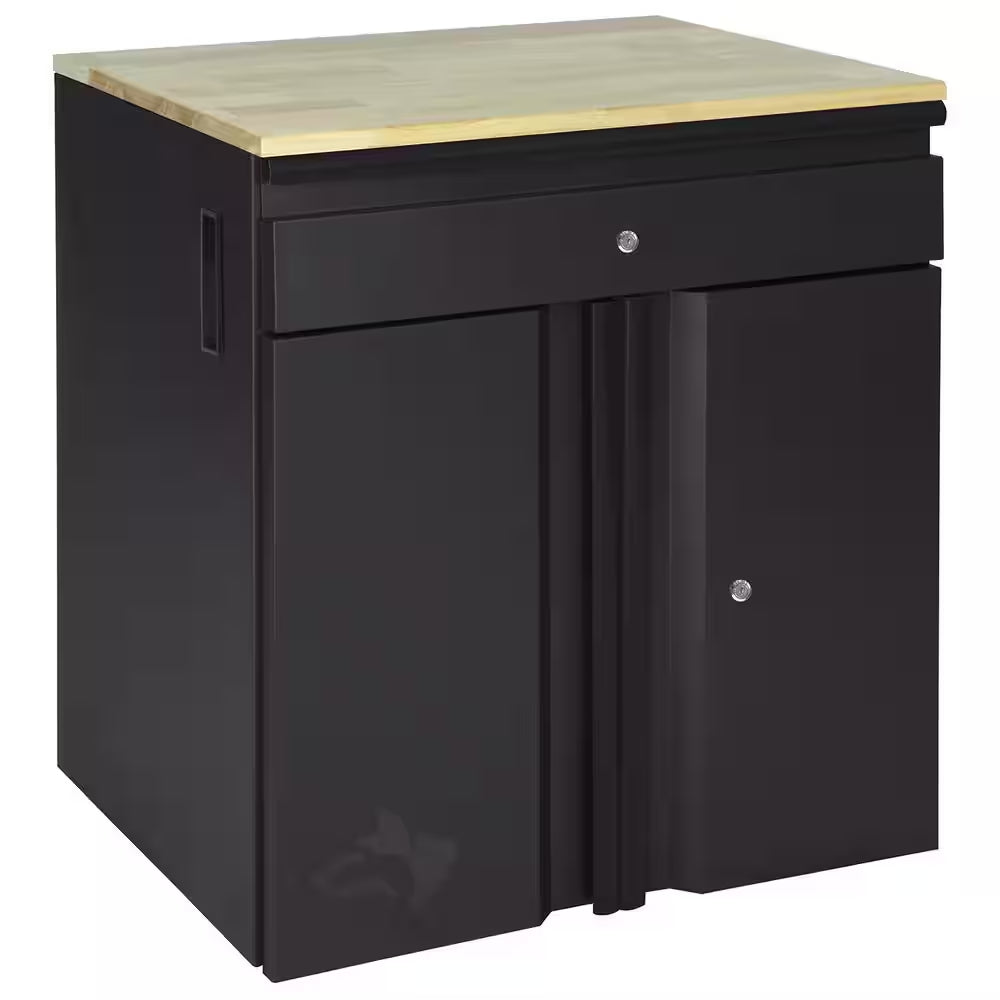 Heavy Duty 28 In. W X 32 In. H X 21.5 In. D Welded 20-Gauge 1-Drawer 2-Door Garage Base Freestanding Cabinet in Black
