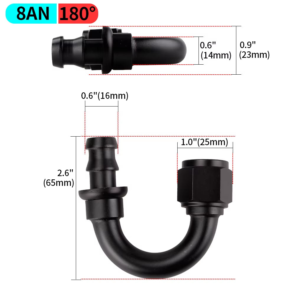 0/45/90/180 Degree AN4/AN6/AN8/AN10/AN12 Straight Female Swivel to Push Lock Barb Hose End Fitting Oil Fuel Hose End Adaptor Kit