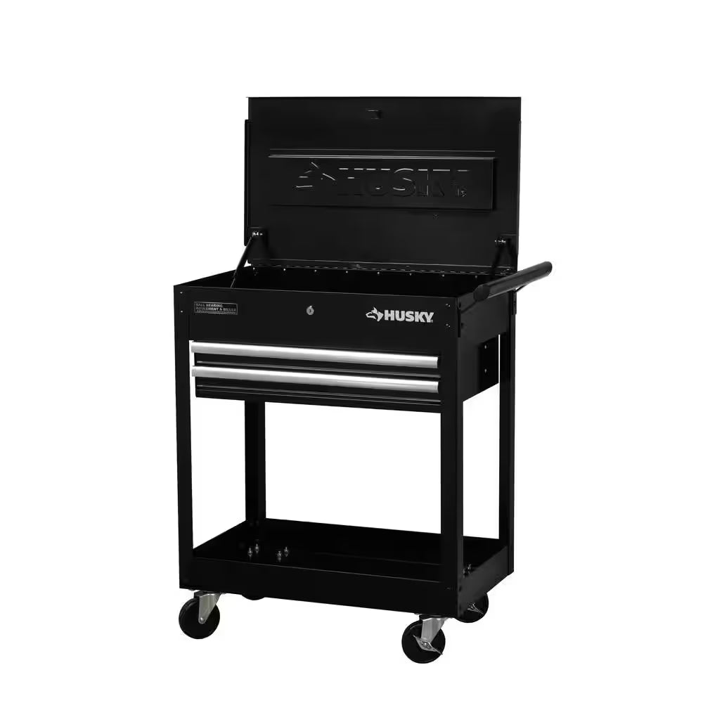 Tool Storage 28 In. W Standard Duty Gloss Black Rolling Tool Utility Cart with Lift-Top