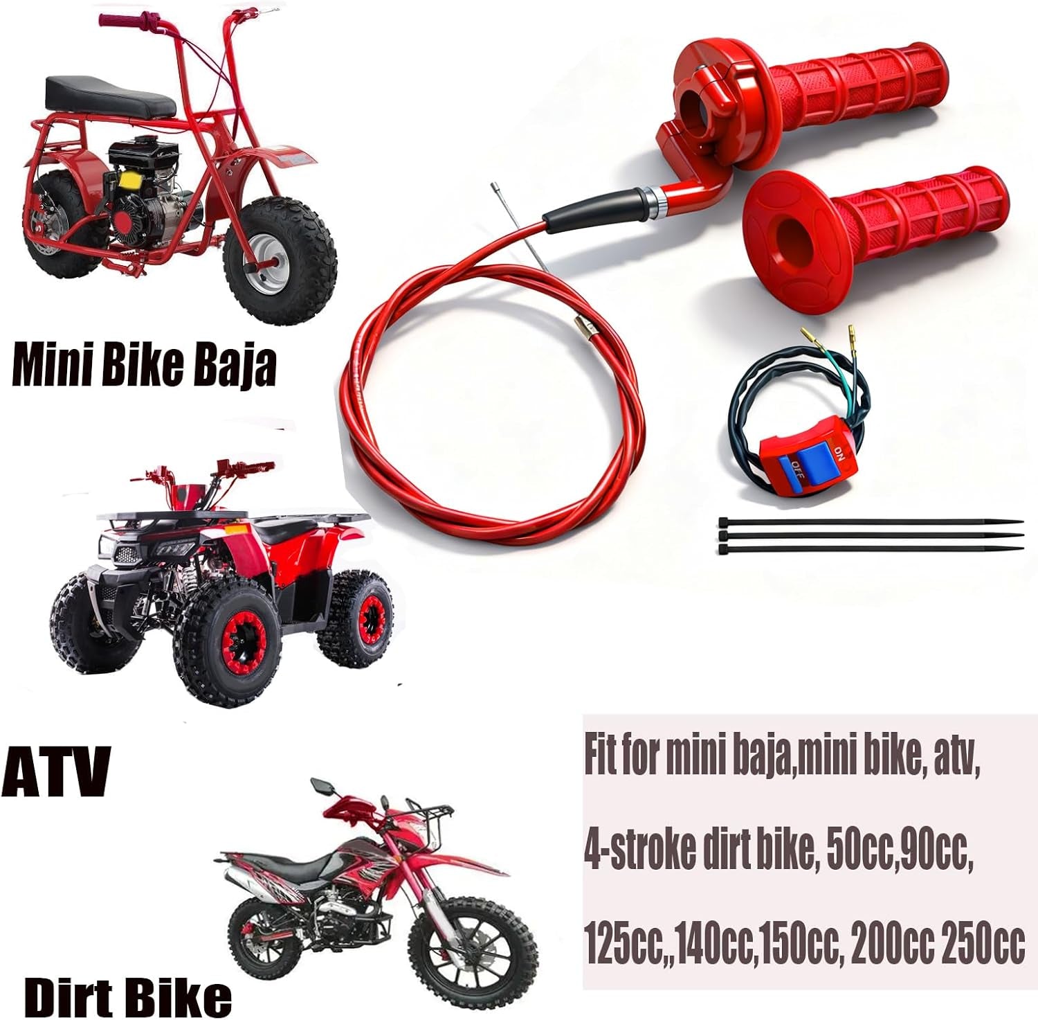 7/8 22Mm Twist Throttle Accelerator Handle Grips for Pit Bike Mini Bike Throttle Cable Kit 4-Stroke Dirt Bike Pocket Bike for 50Cc 90Cc 110Cc 125Cc150Cc 200Cc 250Cc (Red)