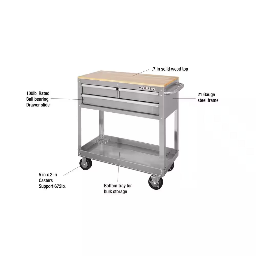 Tool Storage 36 In. W Stainless Steel Utility Cart