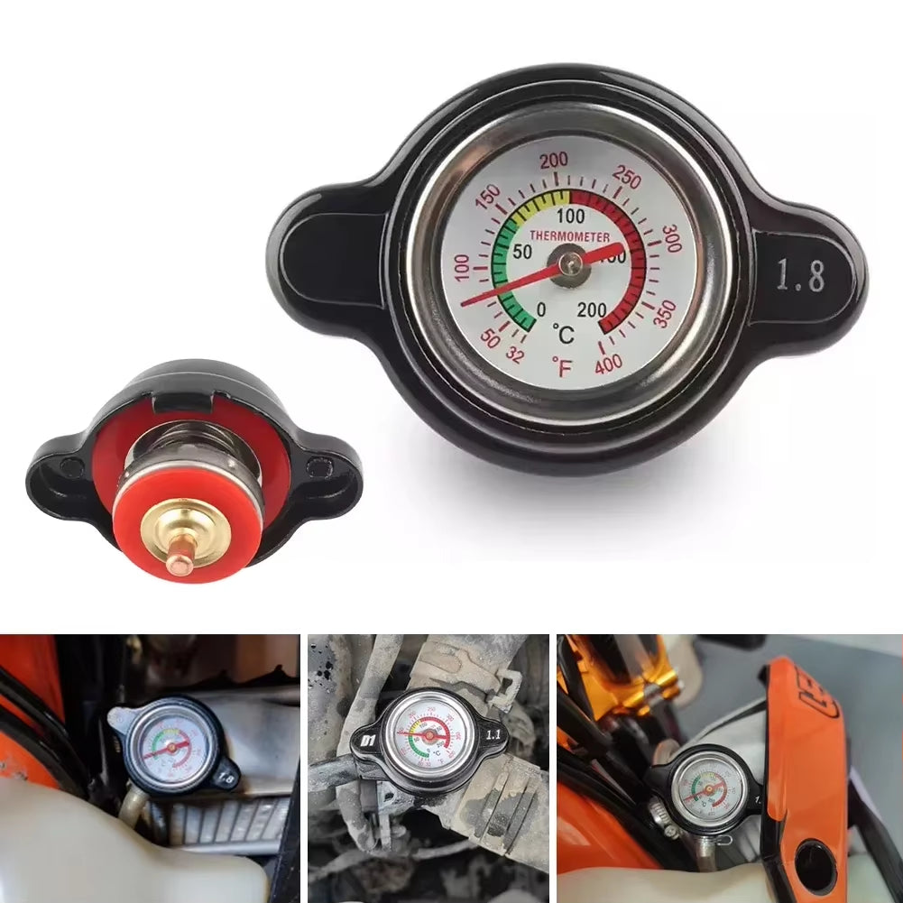 1.8 Bar High Pressure Water Tank Thermostatic Radiator Cap 25.6Psi Temp Gauge for Honda Yamaha Kawasaki Suzuki Motorcycle ATV