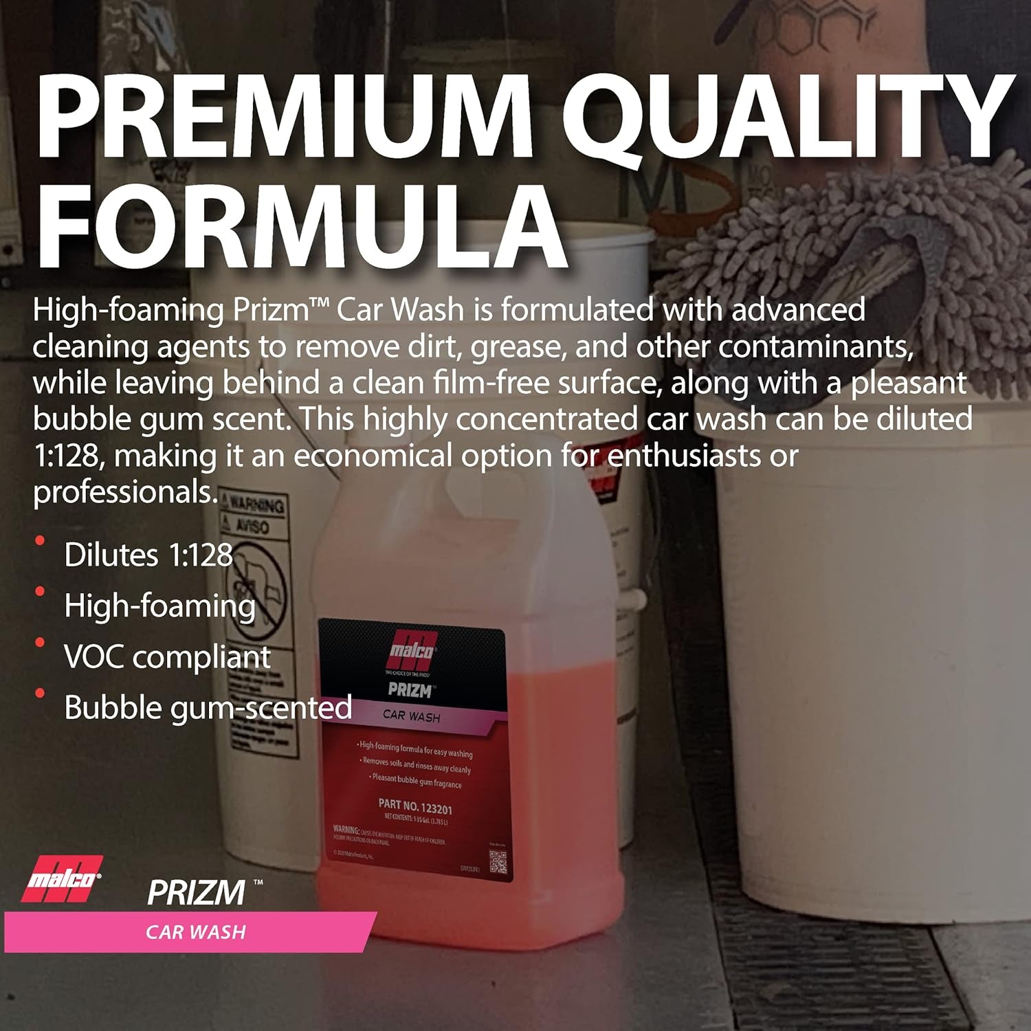 Prizm Car Wash – Hard-Working, High-Foaming Automotive Cleaner/Formulated to Remove Soils and Rinse Away Cleanly/Excellent Cleaning Performance and Value / 1 Gallon (123201)
