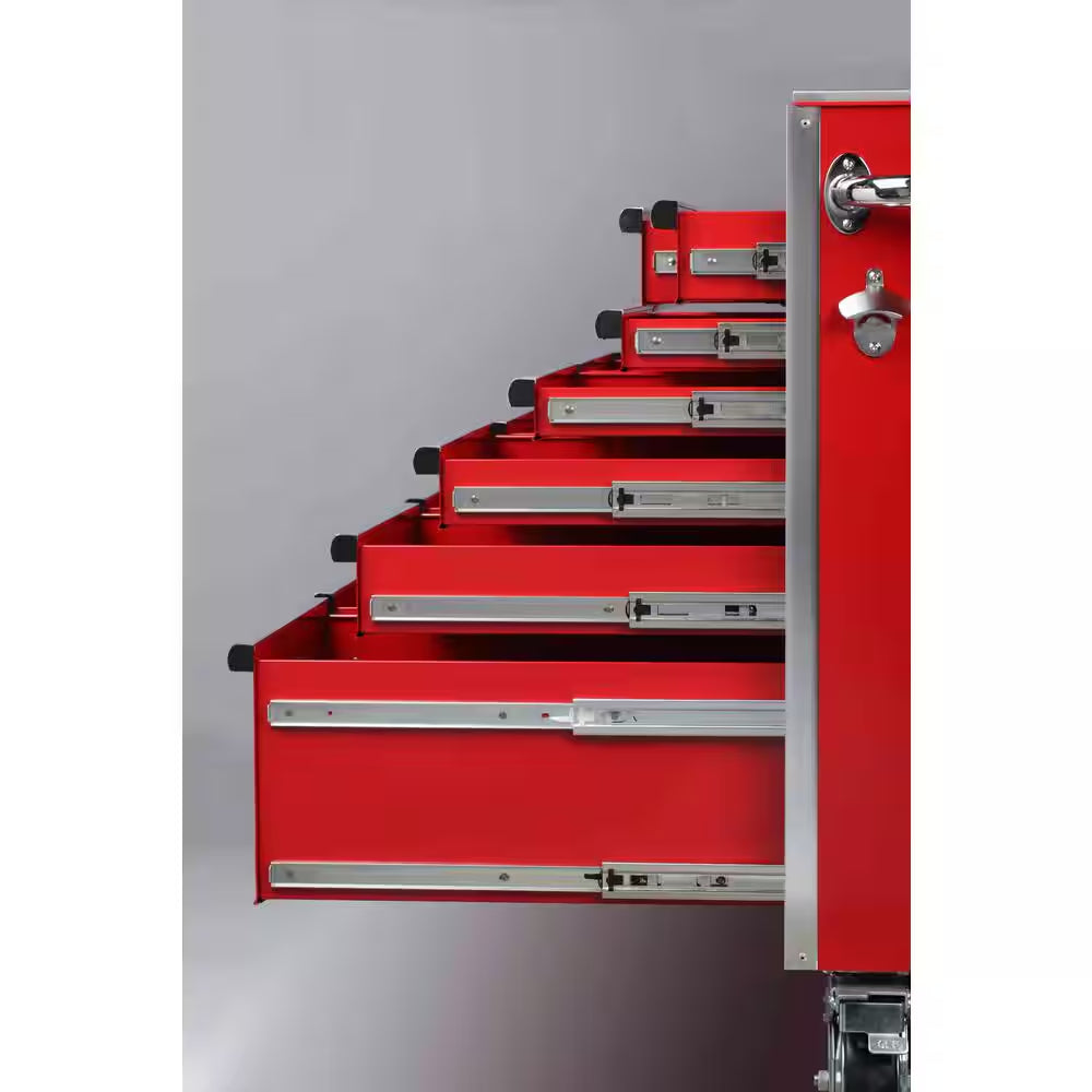 72 In. W X 24 In. D Heavy Duty 15-Drawer Mobile Workbench Cabinet with Stainless Steel Top in Gloss Red