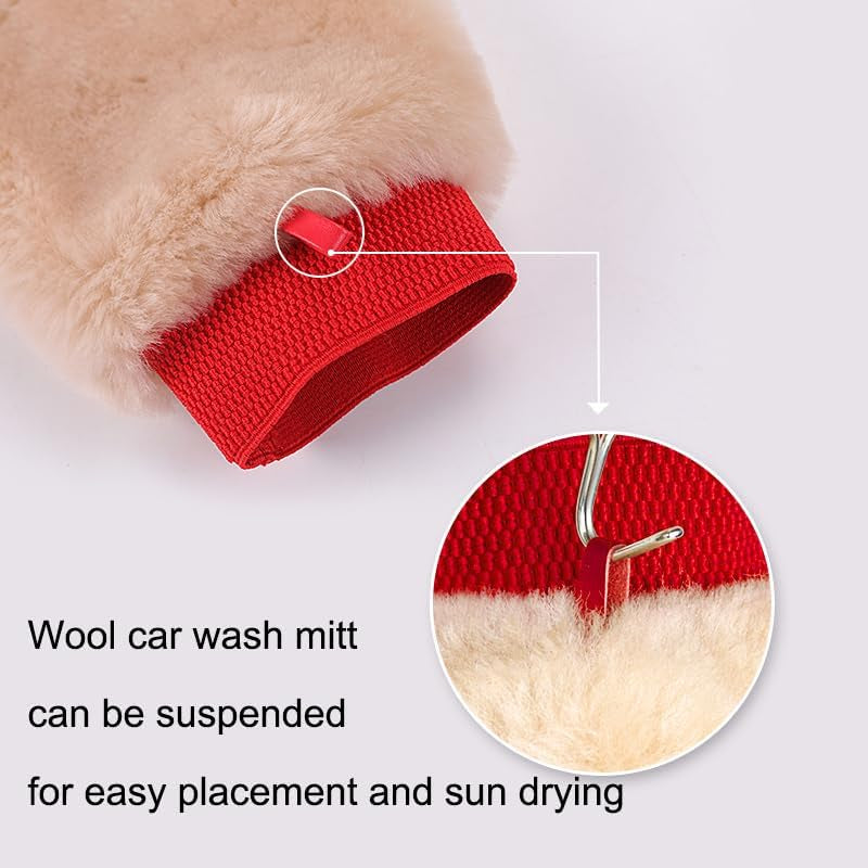 Natural Sheepskin Car Wash Mitt,Lambskin Wool Double-Side Cleaning Gloves Large Sheepskin Washing Gloves for Wet and Dry Scratch-Free Wash Mitt for Car, Truck, Moto, Boat