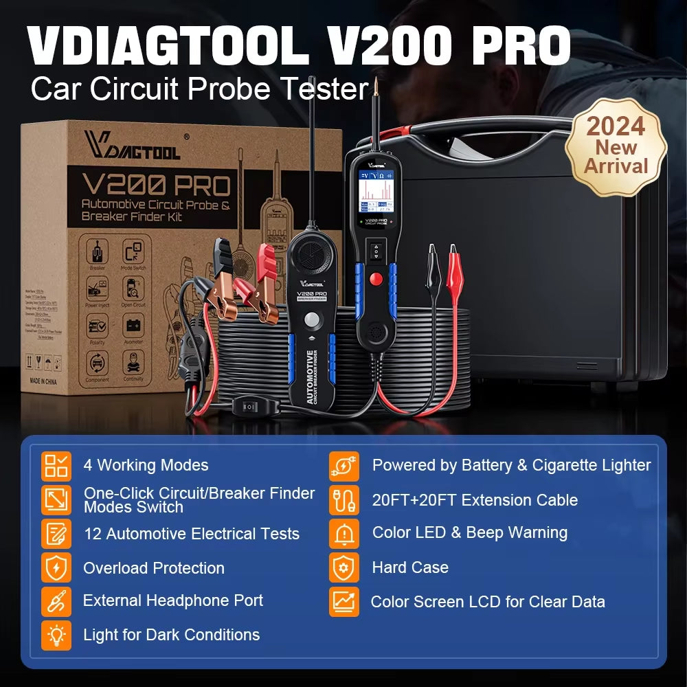 V200PRO 12/24V Automotive Power Probe 40FT/12M Cable Car Circuit Tester with Relay/Fuse Testing Breaker Finder Tools