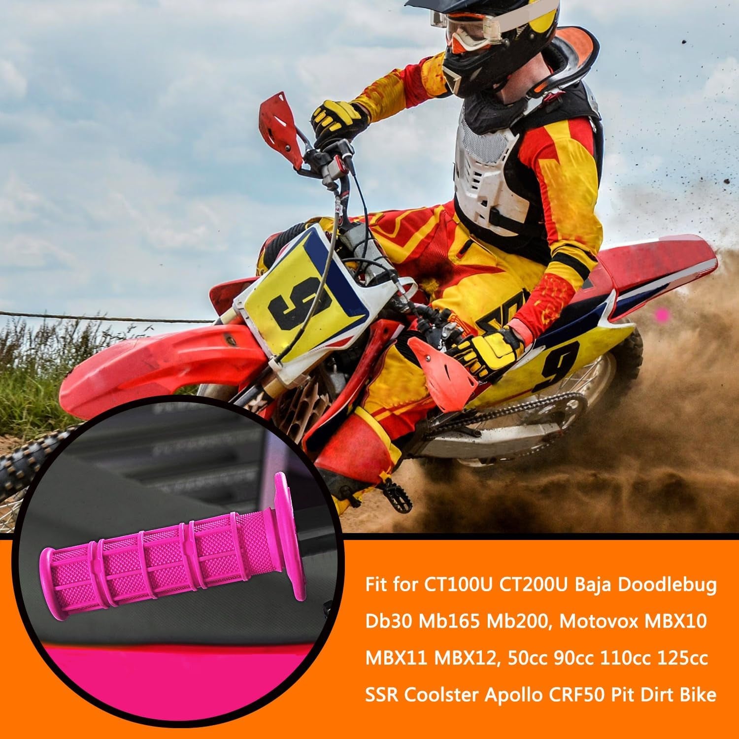 7/8" Handlebar Grips for 50Cc-125Cc CRF70 CRF80 TRX450 TTR90 TTR110 TTR125 PW80 RM80 DR650 KLX250 KLX300 KX65 SSR125 Pit Dirt Bike ATV Quad Motocross Motorcycles CT100U CT200U Mini Bike